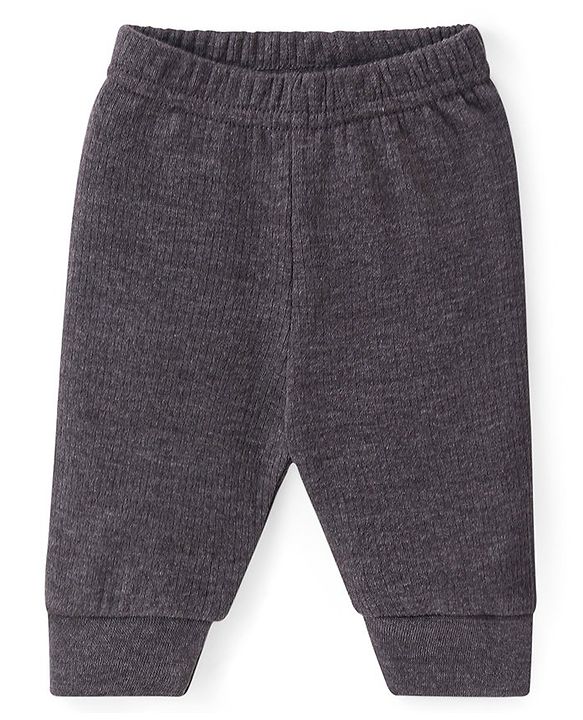 Babyhug Solid Full Sleeves Thermal Vests & Pant Set - Dark Grey