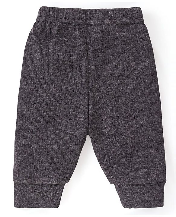 Babyhug Solid Full Sleeves Thermal Vests & Pant Set - Dark Grey