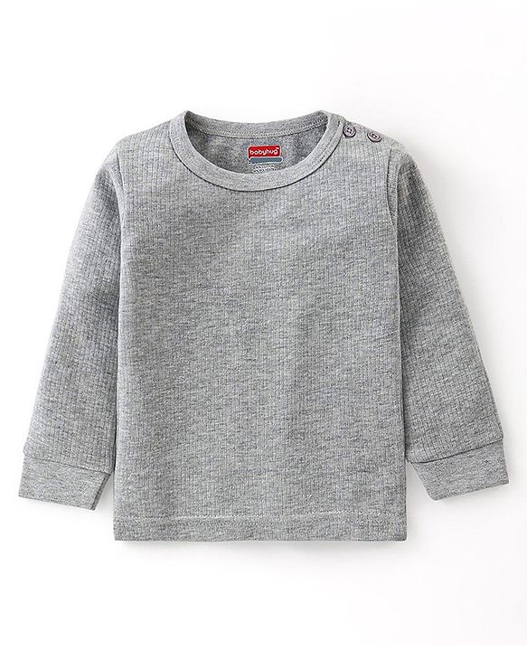 Babyhug Full Sleeves Solid Thermal Vests & Pant Set -Light Grey