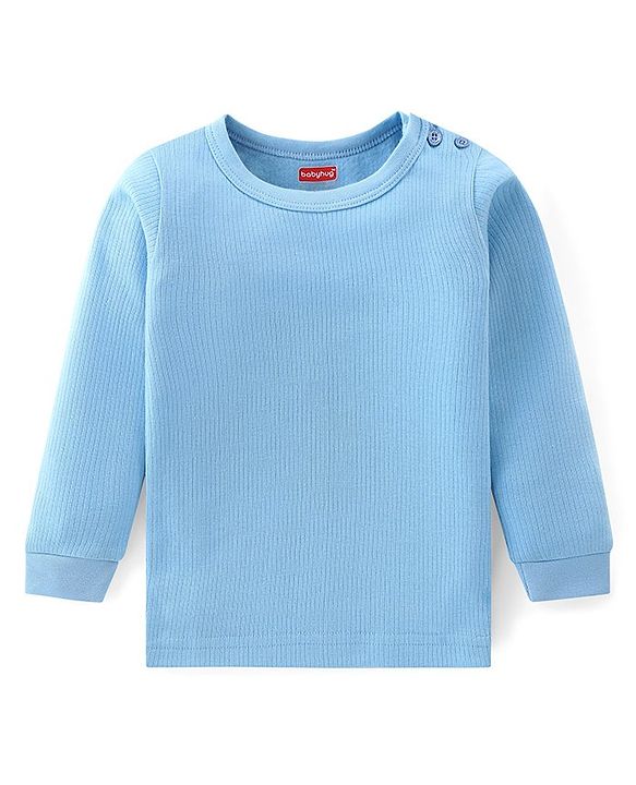 Babyhug Full Sleeves Solid Thermal Vests & Pant Set -Blue
