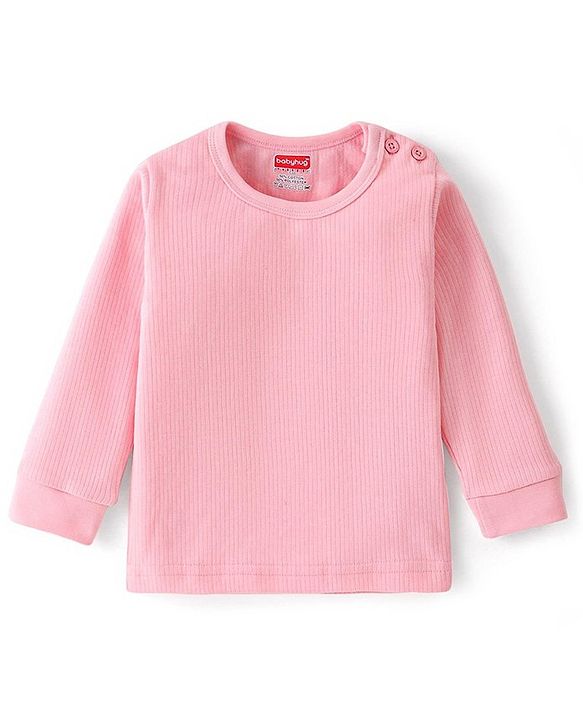 Babyhug Full Sleeves Solid Thermal Vests & Pant Set - Pink
