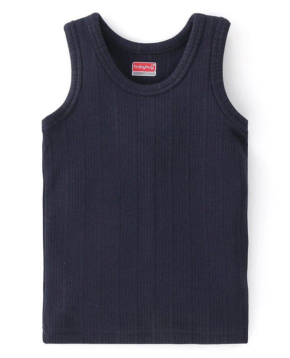 Babyhug Full Sleeves Solid Thermal Vests & Pant Set -Dark Navy Blue