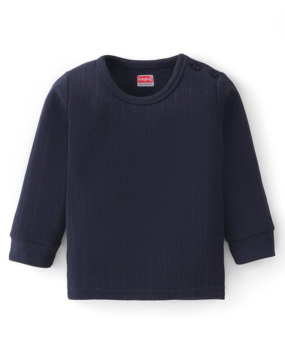 Babyhug Full Sleeves Solid Thermal Vests & Pant Set -Dark Navy Blue