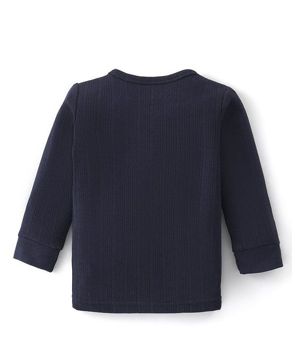 Babyhug Full Sleeves Solid Thermal Vests & Pant Set -Dark Navy Blue