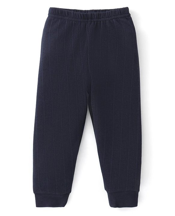 Babyhug Full Sleeves Solid Thermal Vests & Pant Set -Dark Navy Blue