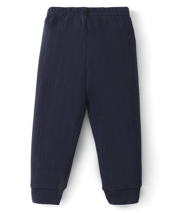Babyhug Full Sleeves Solid Thermal Vests & Pant Set -Dark Navy Blue