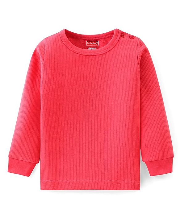 Babyhug Full Sleeves Solid Thermal Vests & Pant Set -Coral