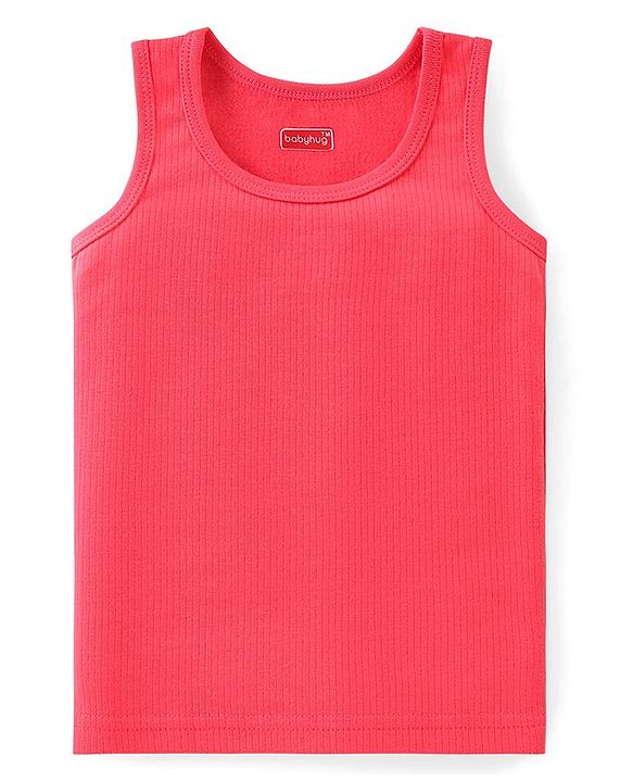 Babyhug Full Sleeves Solid Thermal Vests & Pant Set -Coral