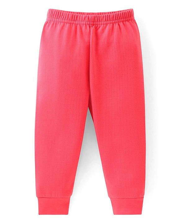 Babyhug Full Sleeves Solid Thermal Vests & Pant Set -Coral