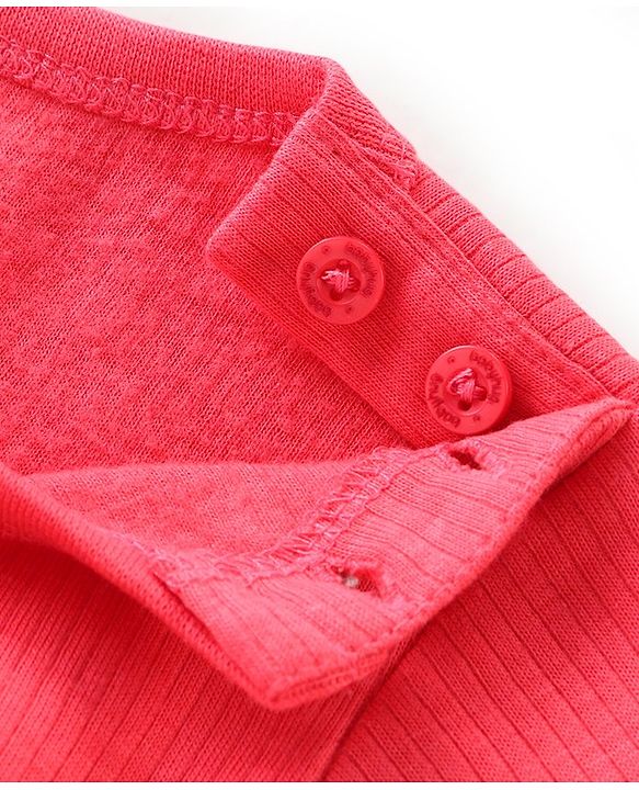 Babyhug Full Sleeves Solid Thermal Vests & Pant Set -Coral