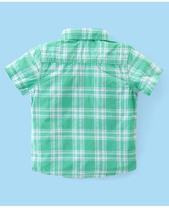 Babyhug Cotton Woven Half Sleeves Checked Shirt & Shorts Set - White & Green