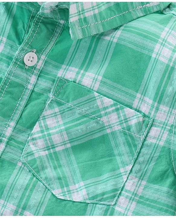 Babyhug Cotton Woven Half Sleeves Checked Shirt & Shorts Set - White & Green