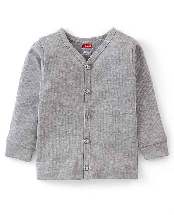 Babyhug Cotton Blend Full Sleeves Front Open Solid Color Thermal Wear Pack Of 2 - Grey