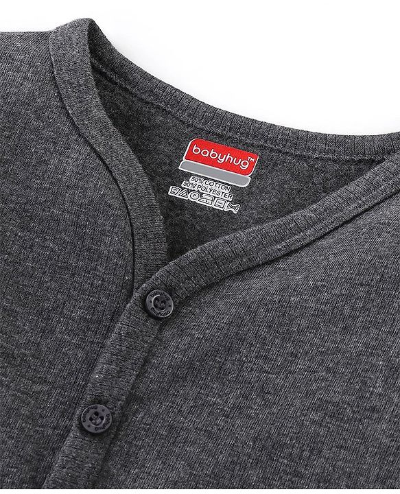 Babyhug Cotton Blend Full Sleeves Front Open Solid Color Thermal Wear Pack Of 2 - Grey