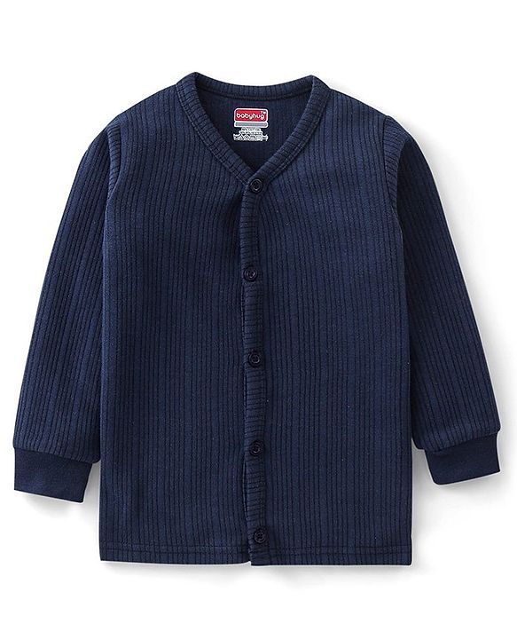 Babyhug Front Open Full Sleeves Thermal Vest Solid Colour Pack of 2- Navy & Light Blue