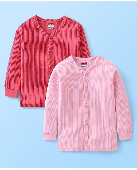 Babyhug Front Open Full Sleeves Thermal Vest Solid Colour Pack of 2- Pink & Coral