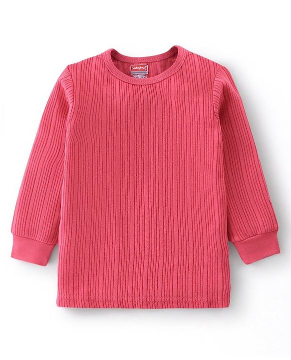 Babyhug Pullover Full Sleeves Solid Thermal Vests Pack of 2 - Pink & Coral