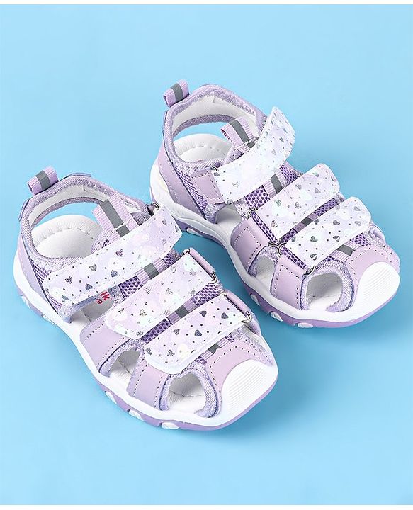 Cute Walk by Babyhug Sandals Velcro Closure with Heart Print - Purple