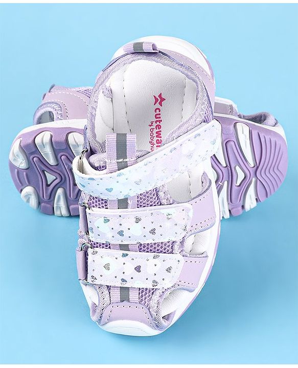 Cute Walk by Babyhug Sandals Velcro Closure with Heart Print - Purple