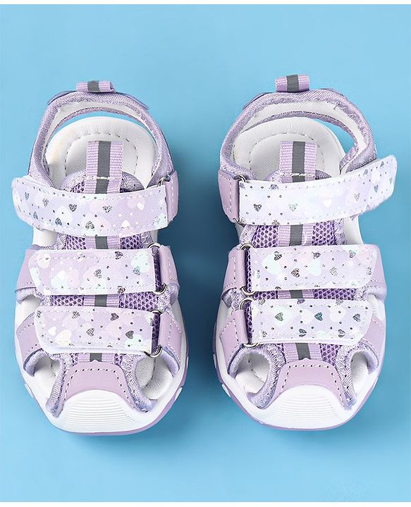 Cute Walk by Babyhug Sandals Velcro Closure with Heart Print - Purple