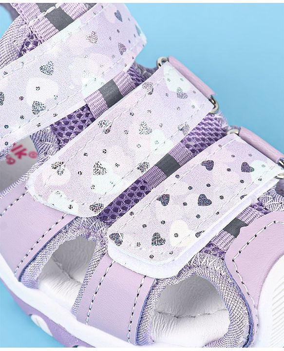 Cute Walk by Babyhug Sandals Velcro Closure with Heart Print - Purple