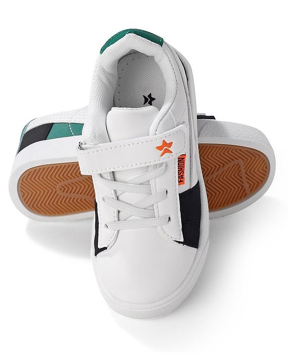 Cute Walk by Babyhug Velcro Closure Sneakers -White Green & Black