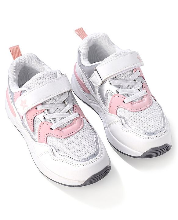 Cute Walk by Babyhug Velcro Closure Sneakers - White & Pink