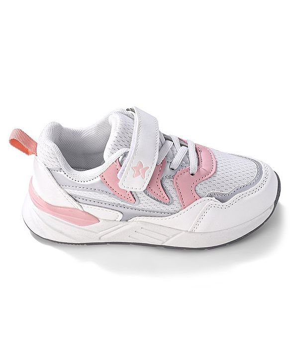 Cute Walk by Babyhug Velcro Closure Sneakers - White & Pink