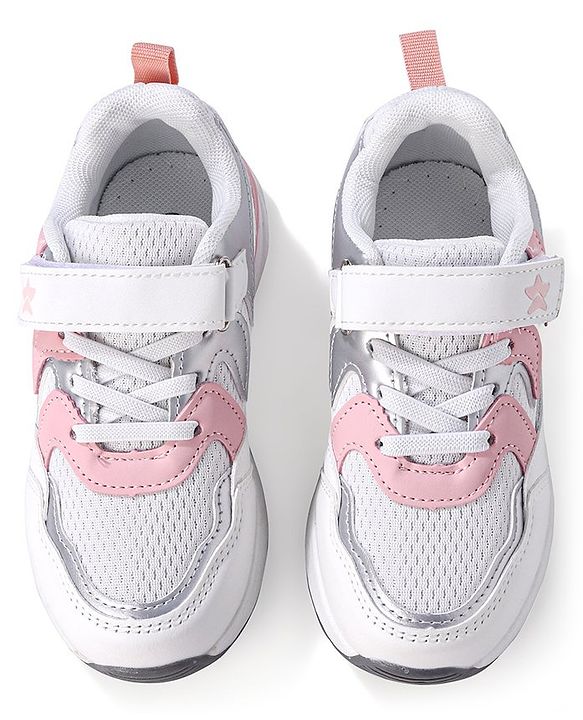 Cute Walk by Babyhug Velcro Closure Sneakers - White & Pink