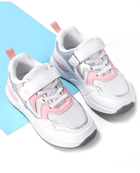 Cute Walk by Babyhug Velcro Closure Sneakers - White & Pink