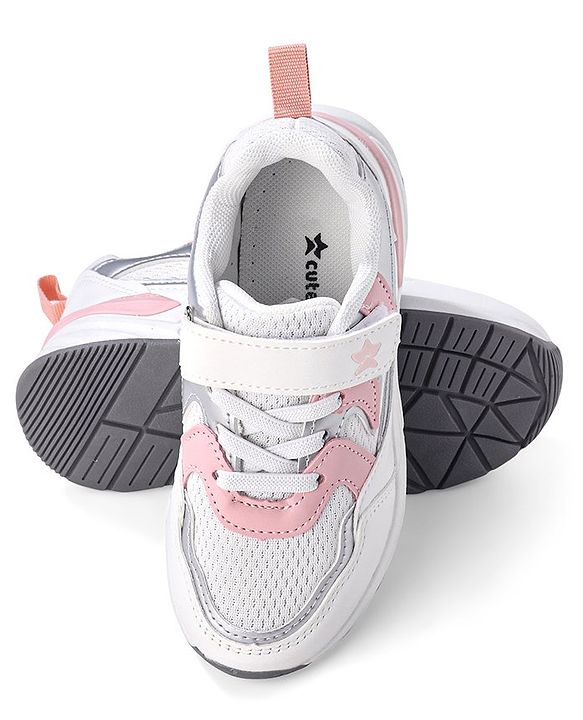 Cute Walk by Babyhug Velcro Closure Sneakers - White & Pink