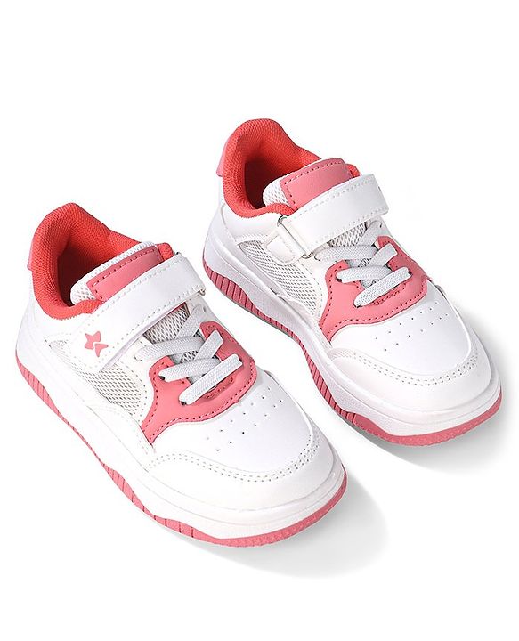 Cute Walk by Babyhug Velcro Closure Sneakers - White & Pink