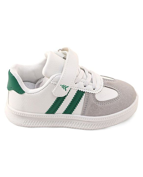 Pine Kids Sneaker with Velcro Closure With Striped Design - White & Green