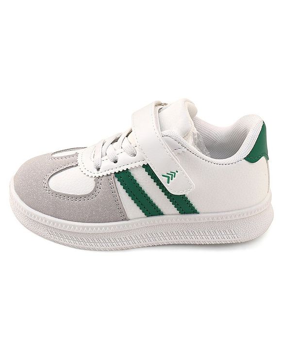 Pine Kids Sneaker with Velcro Closure With Striped Design - White & Green