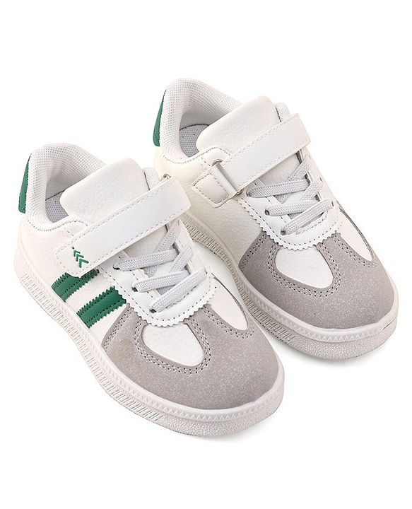 Pine Kids Sneaker with Velcro Closure With Striped Design - White & Green