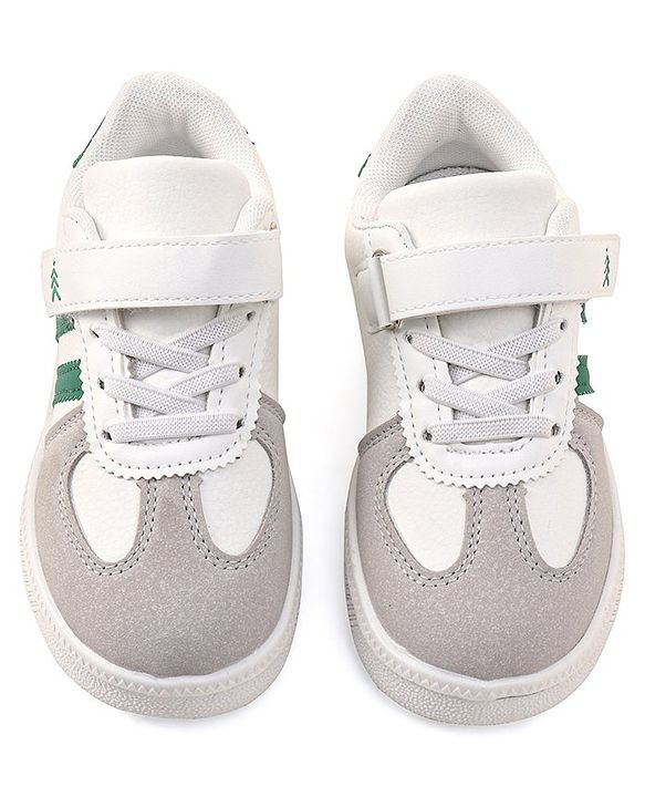 Pine Kids Sneaker with Velcro Closure With Striped Design - White & Green
