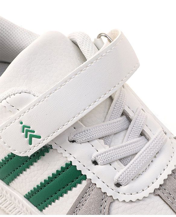 Pine Kids Sneaker with Velcro Closure With Striped Design - White & Green