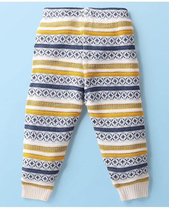 Babyhug Knit Full Sleeves Co-ords Striped Front Open Sweater Set with Cap - Multicolor