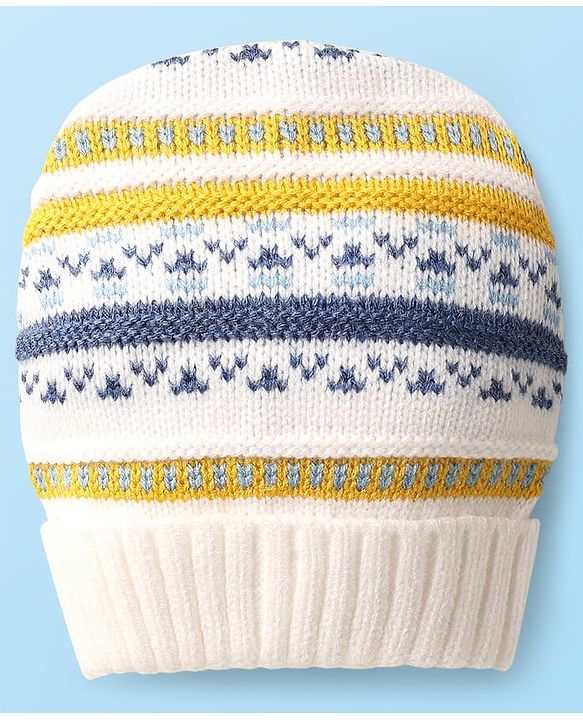 Babyhug Knit Full Sleeves Co-ords Striped Front Open Sweater Set with Cap - Multicolor