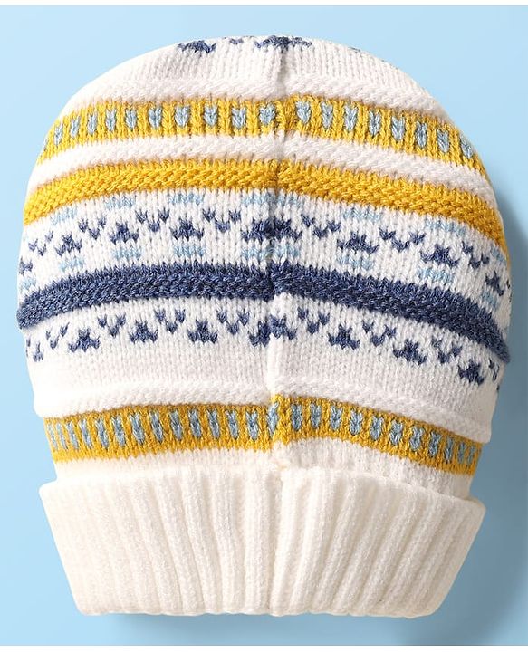 Babyhug Knit Full Sleeves Co-ords Striped Front Open Sweater Set with Cap - Multicolor