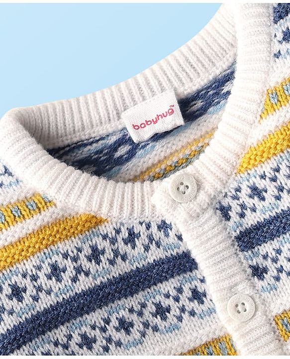 Babyhug Knit Full Sleeves Co-ords Striped Front Open Sweater Set with Cap - Multicolor