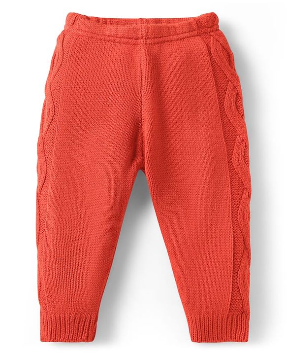 Babyhug Knit Full Sleeves Sweater Set with Cable Knit Design - Orange