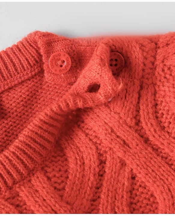 Babyhug Knit Full Sleeves Sweater Set with Cable Knit Design - Orange