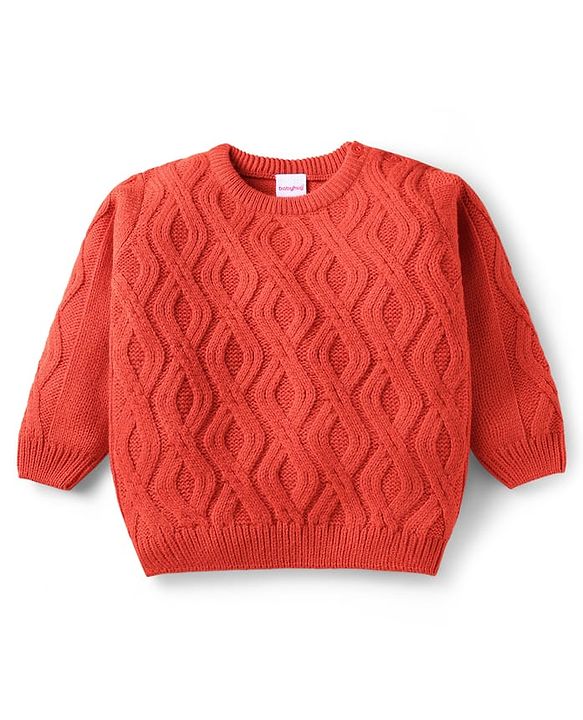 Babyhug Knit Full Sleeves Sweater Set with Cable Knit Design - Orange