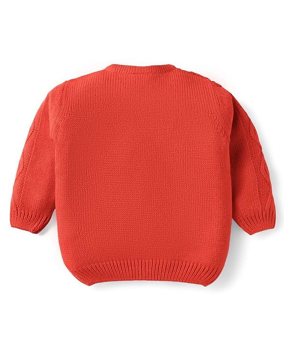 Babyhug Knit Full Sleeves Sweater Set with Cable Knit Design - Orange