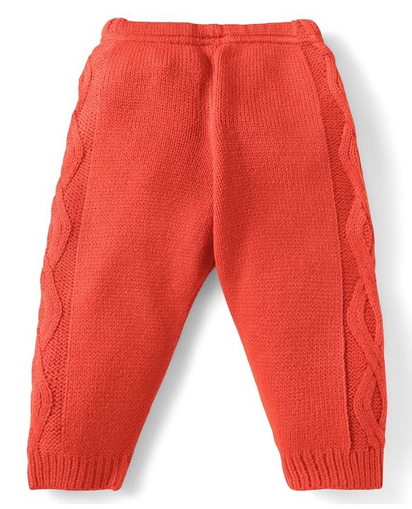 Babyhug Knit Full Sleeves Sweater Set with Cable Knit Design - Orange