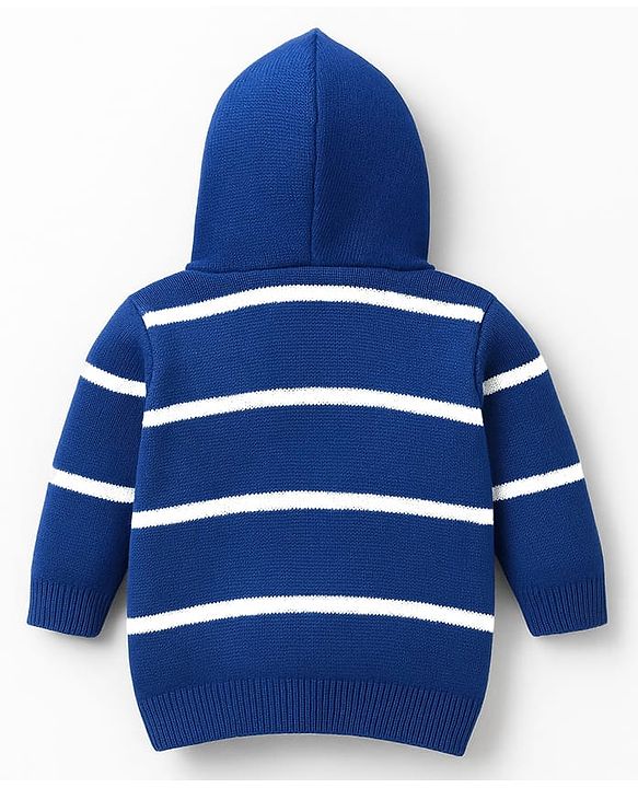 Babyhug Knit Full Sleeves Hooded Sweater Set With Stripes - Blue
