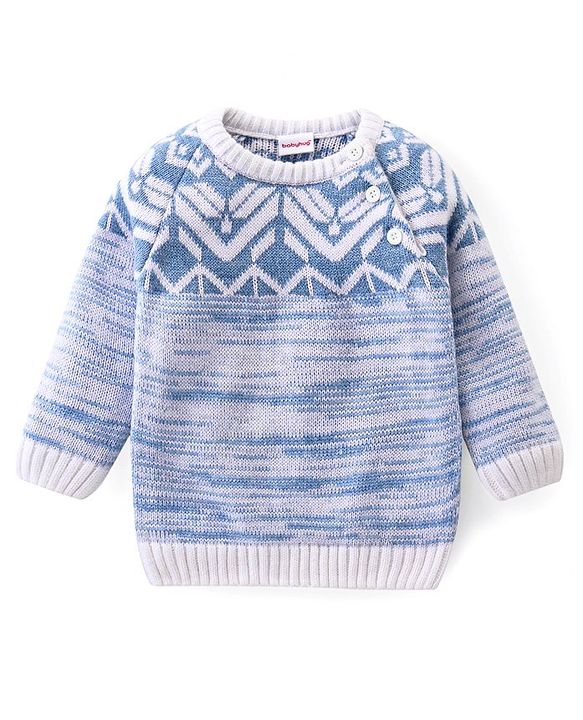 Babyhug Knit Full Sleeves Pullover Sweater Set with Cable Knit Design - Blue