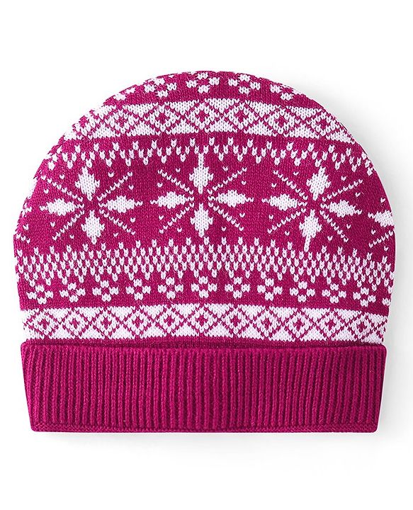 Babyhug Knitted Full Sleeves Sweater Set with Cap Intarsia Design -  Dark Pink