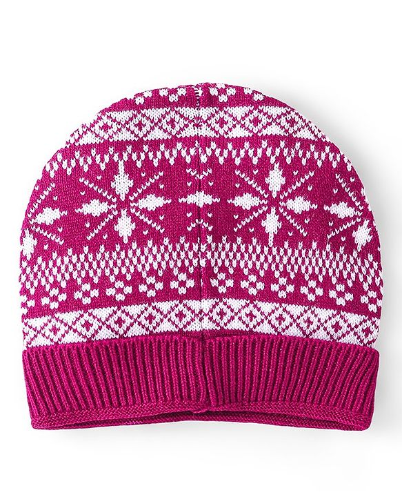 Babyhug Knitted Full Sleeves Sweater Set with Cap Intarsia Design -  Dark Pink